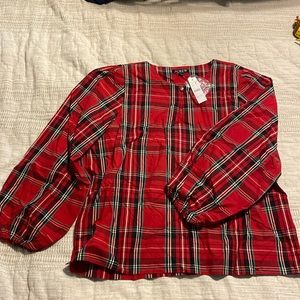 JCrew Red Plaid Long Sleeve Top